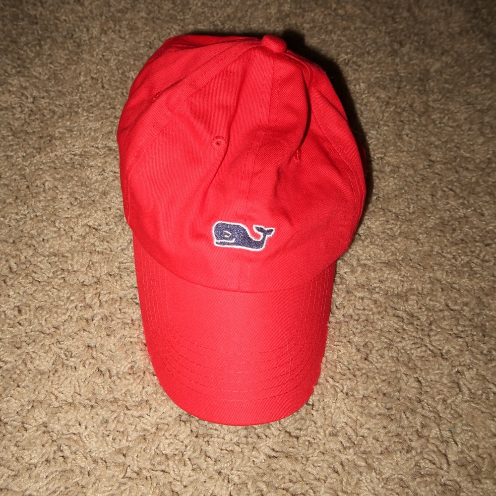 Vineyard Vines Red Baseball Cap with Whale Logo